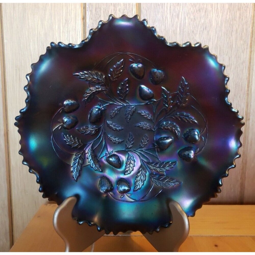 Northwood Amethyst Carnival Glass Strawberry Basket Bowl Iridescent Antique 1911 - Picture 3 of 15